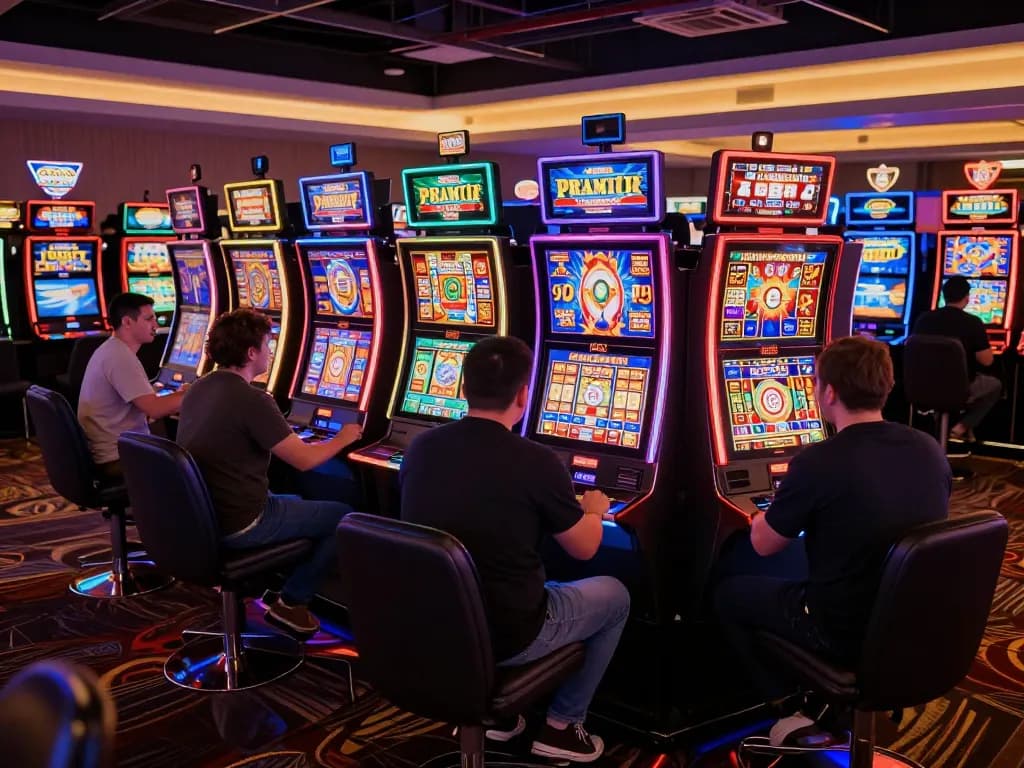 Players enjoying thrilling gameplay on colorful Pragmatic Slot machines in a lively casino.