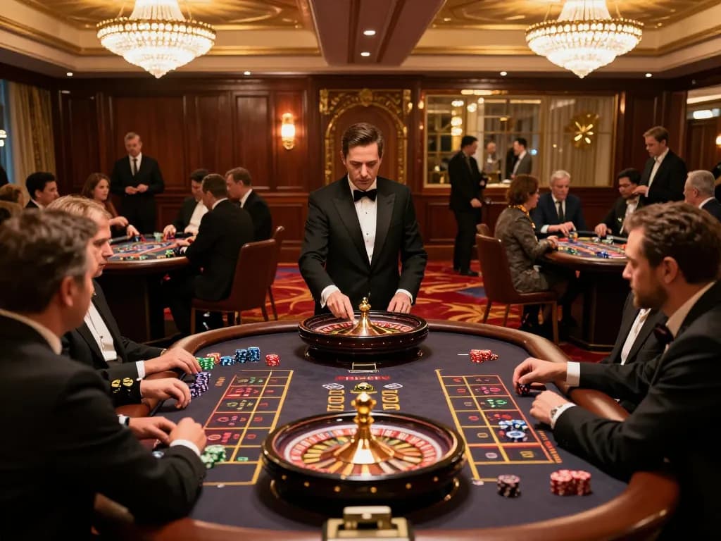 KONG88 players placing bets on roulette tables in an upscale casino setting, vibrant atmosphere.