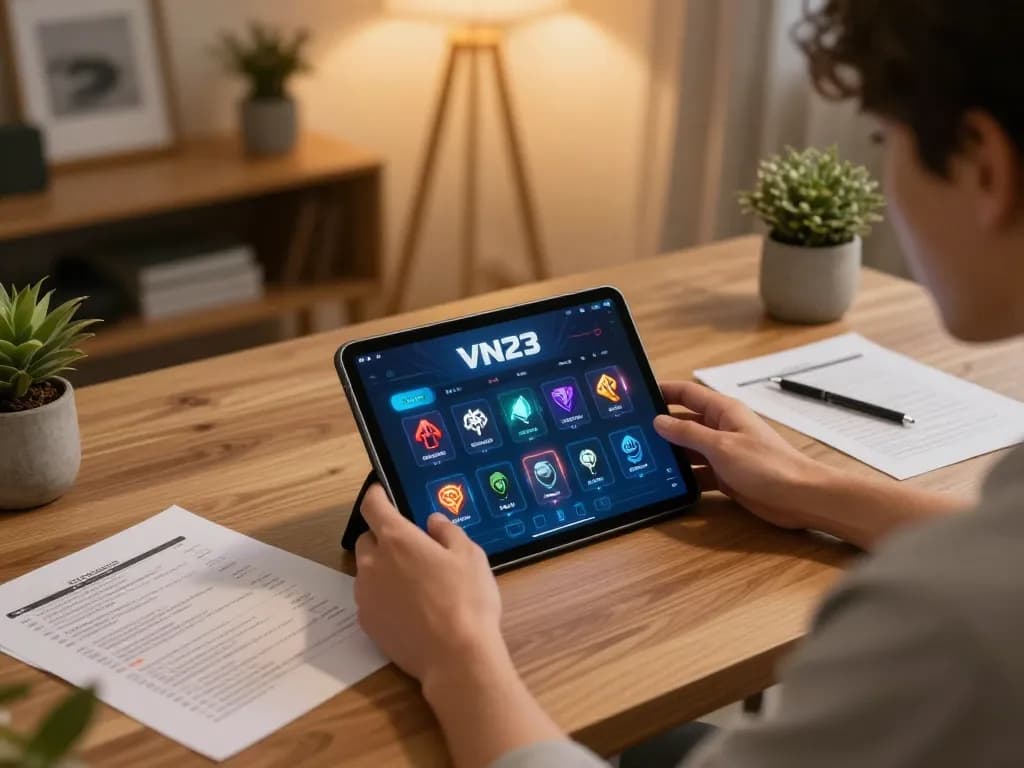 Engaging in online gaming on the VN23 app at home, showcasing strategic betting.