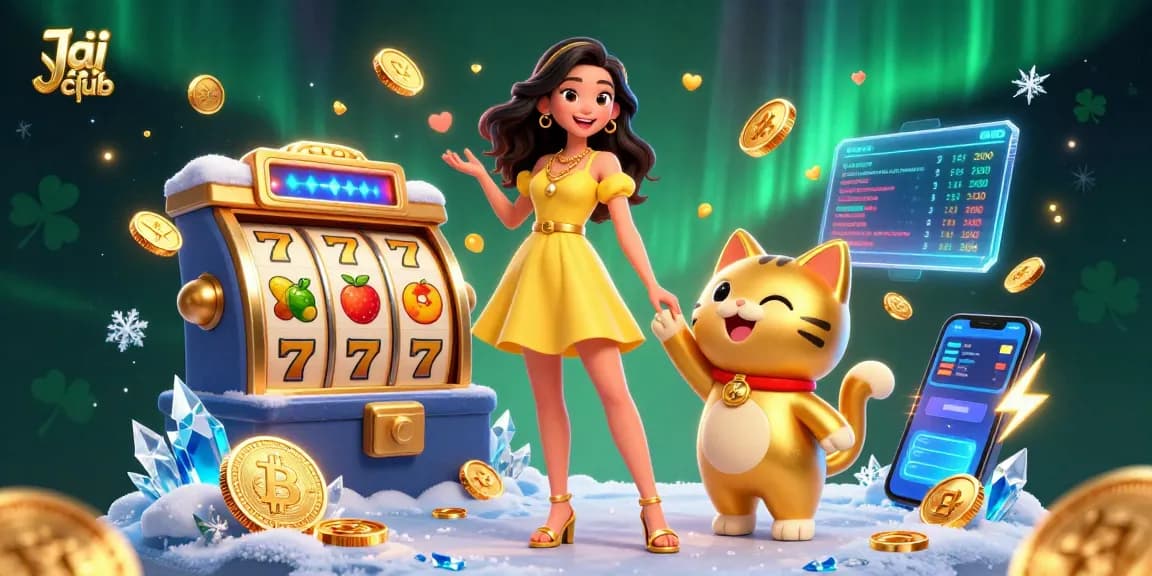 Experience the thrill at Jai club with slots and crypto elements in this vibrant casino scene.