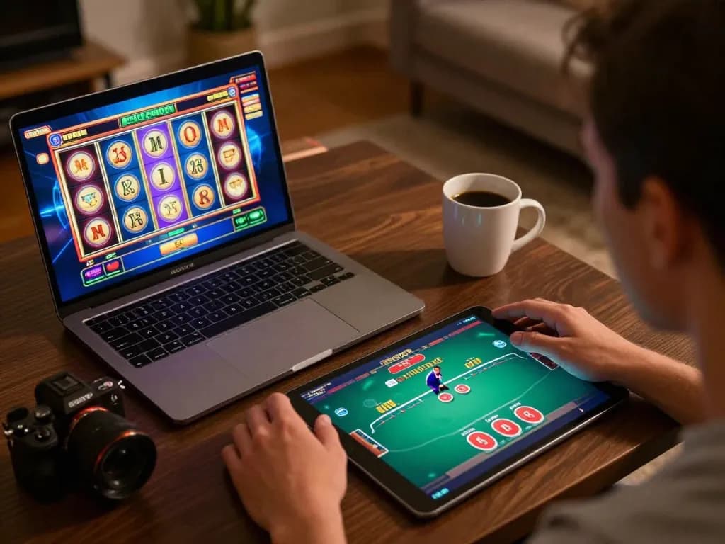 Player engaging in immersive GG88 online casino gaming session with vivid slot action and poker table