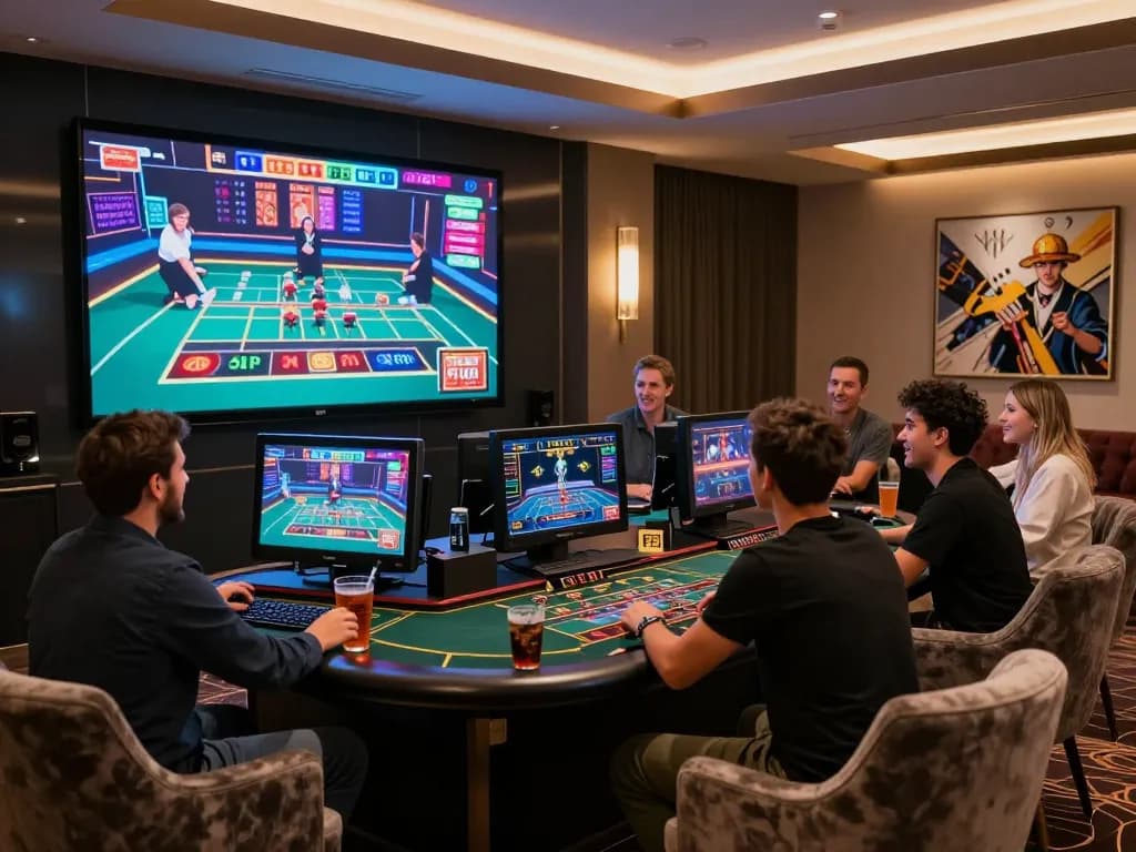 Experience gaming excitement at https://da88.navy/ with friends in a lively casino setup.
