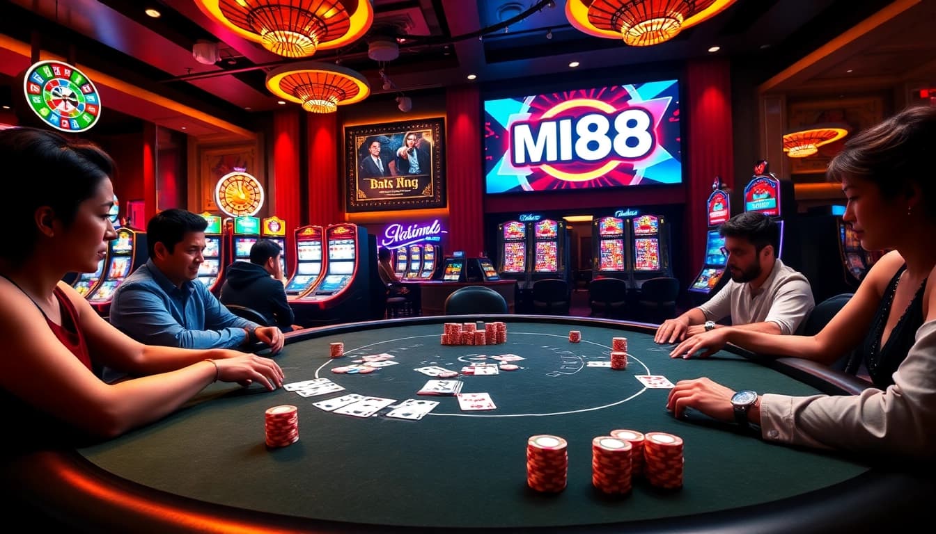 Engaging players at the MN88 casino table showcasing an exciting poker game atmosphere.