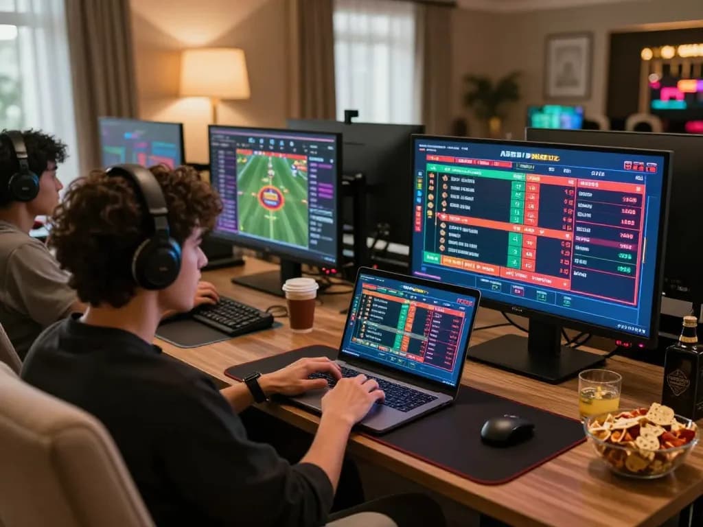 Player engaging in online betting on Betbdt with vibrant game graphics displayed on multiple screens, creating an immersive gambling experience.