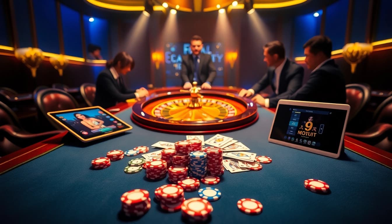 Experience premium gambling at https://99ok.spot/ with poker chips and an illuminated roulette wheel.