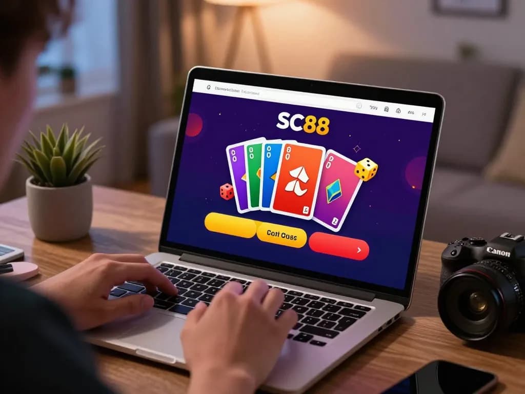 Engaging user experience exploring SC88 online betting options in a vibrant home office.