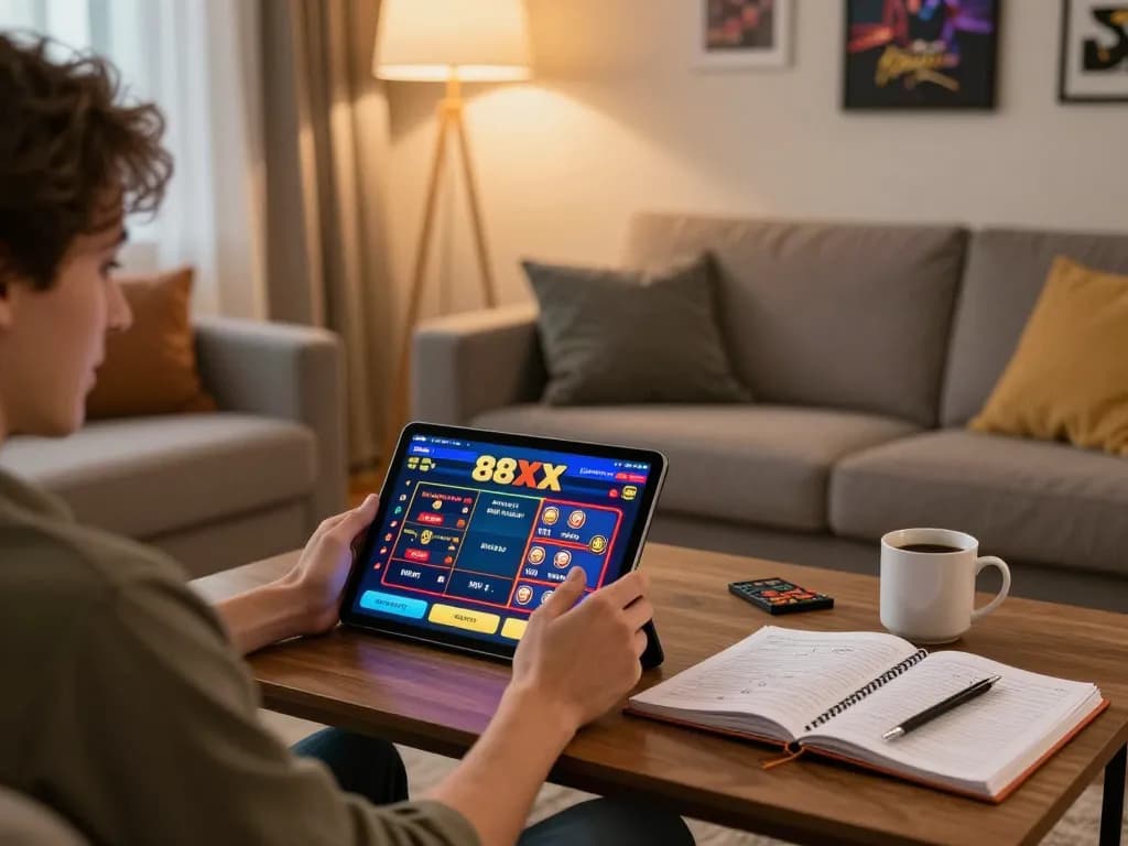 Player strategizing on 88xx app at home, enhancing online gaming experience.