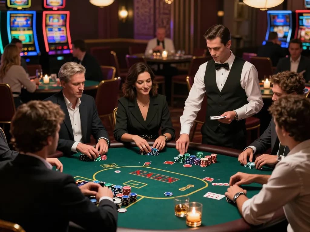 Experience high-stakes poker gameplay at okwin casino with engaged players and dynamic atmosphere.