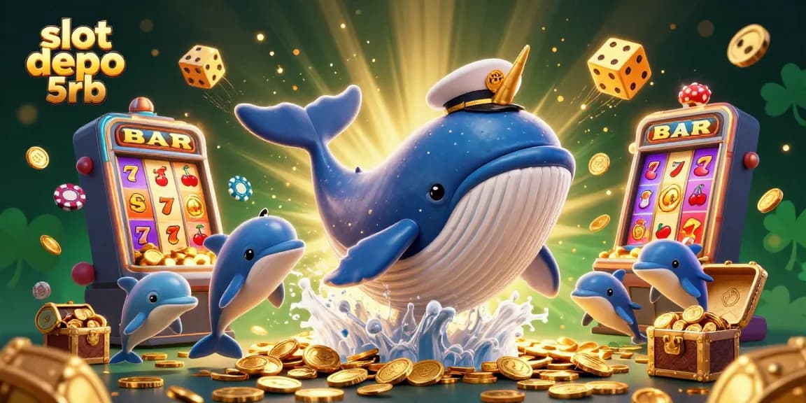 Experience an exciting jackpot explosion at slot depo 5rb, featuring stunning 3D characters and vibrant casino elements.