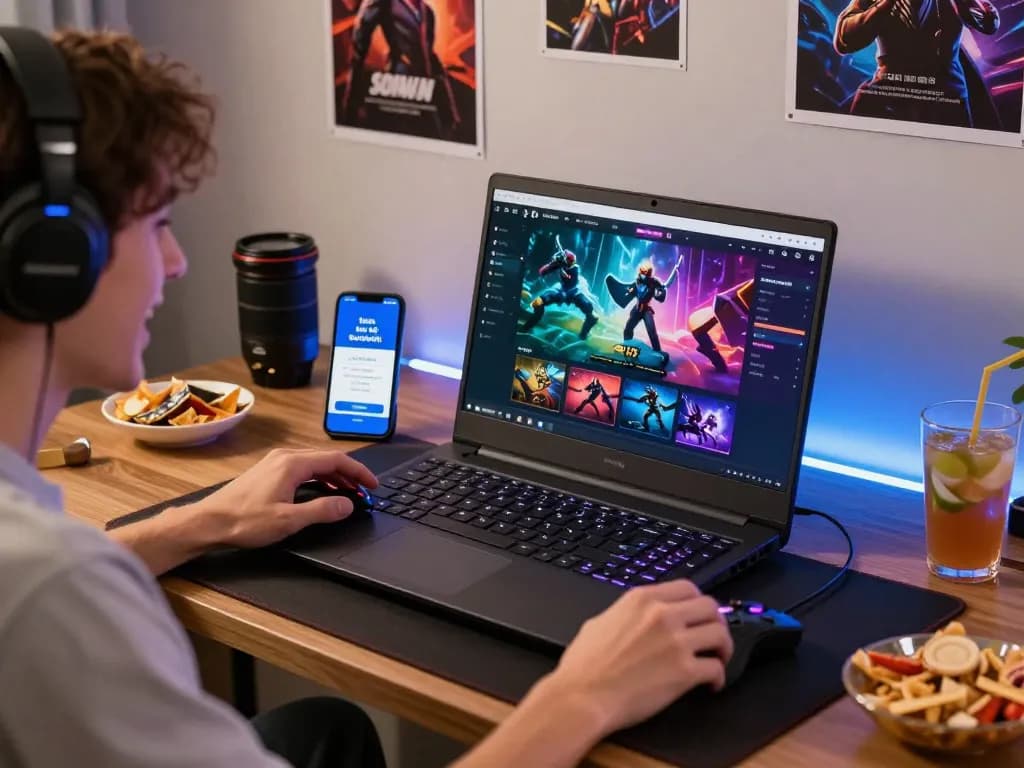 Exciting gaming scene showcasing link tải sunwin download on laptop.
