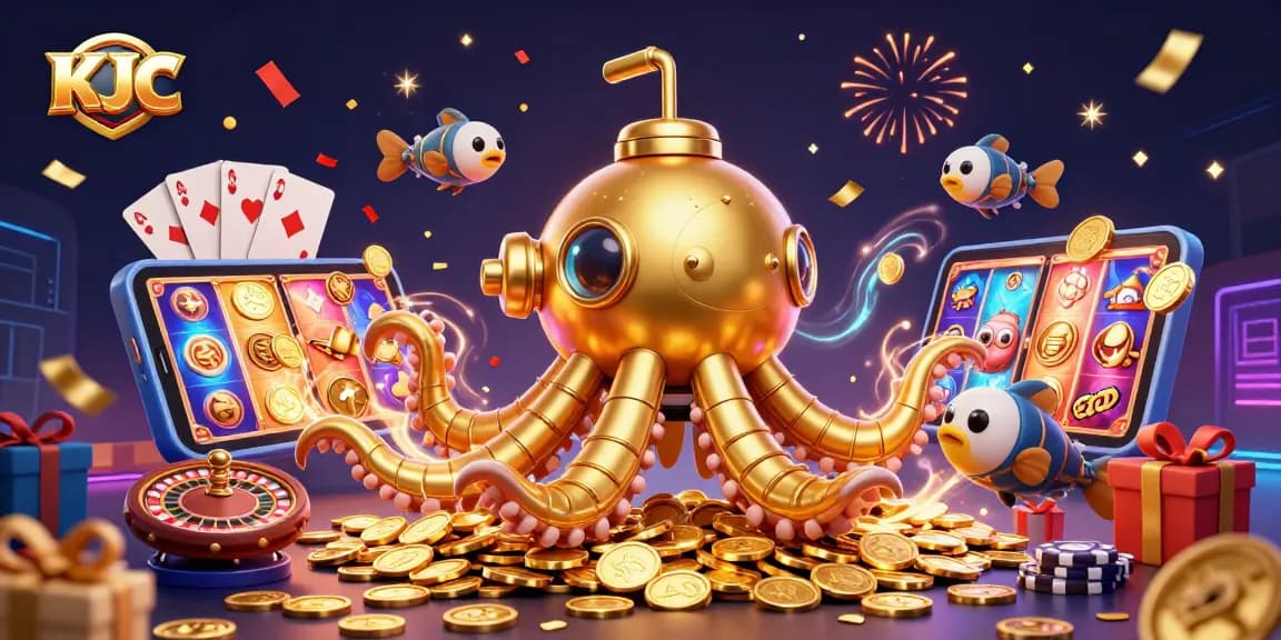 Experience thrilling wins at KJC with a vibrant 3D casino adventure featuring a kraken submarine.