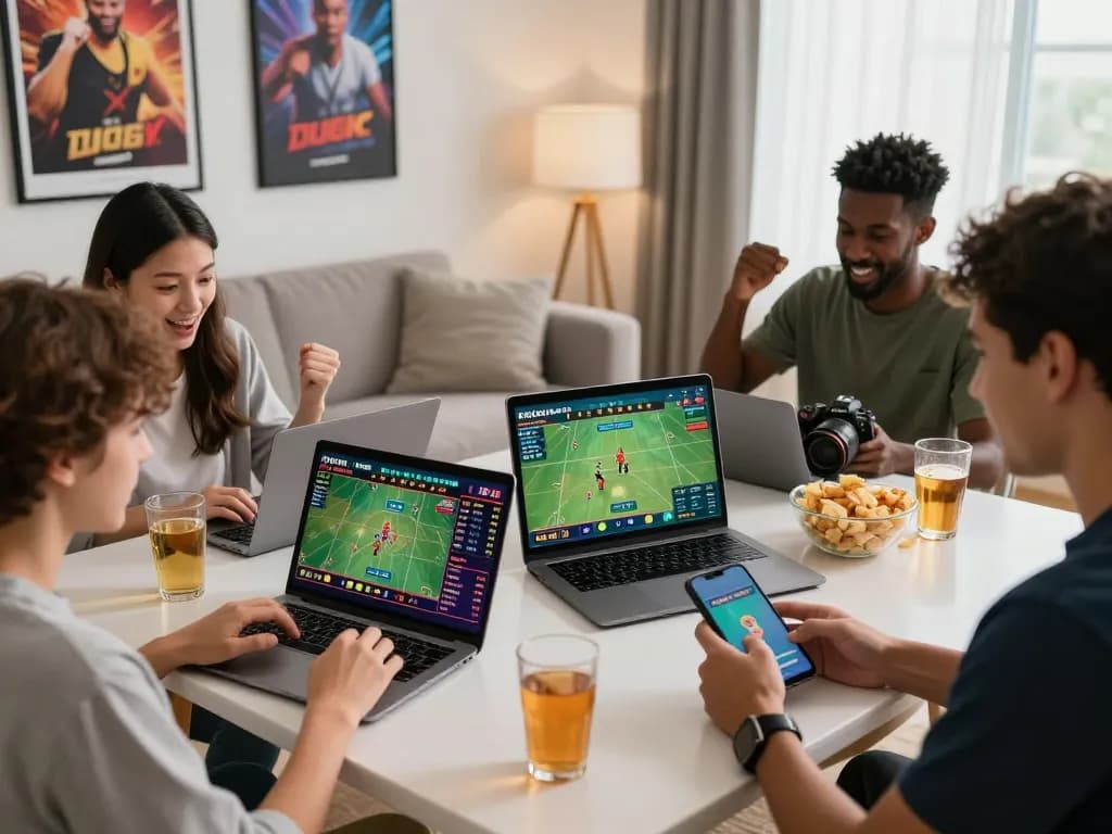 Engaged players enjoying the thrilling experience of betting on UU88 sports and games in a modern living room.