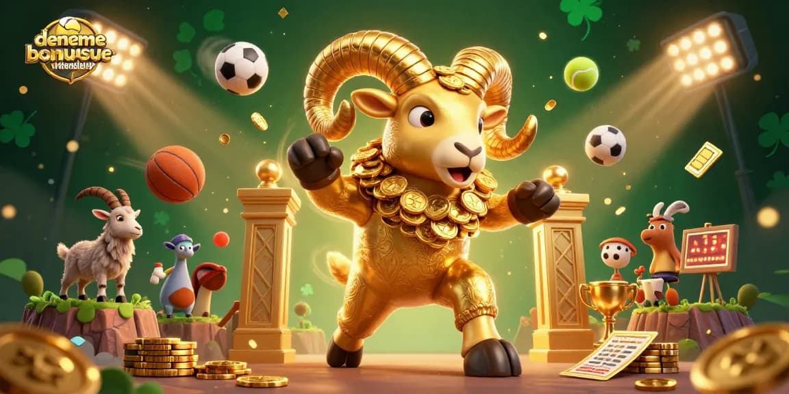 Experience thrilling wins at denemebonusuverensiteler with golden ram charging through a vibrant casino scene.