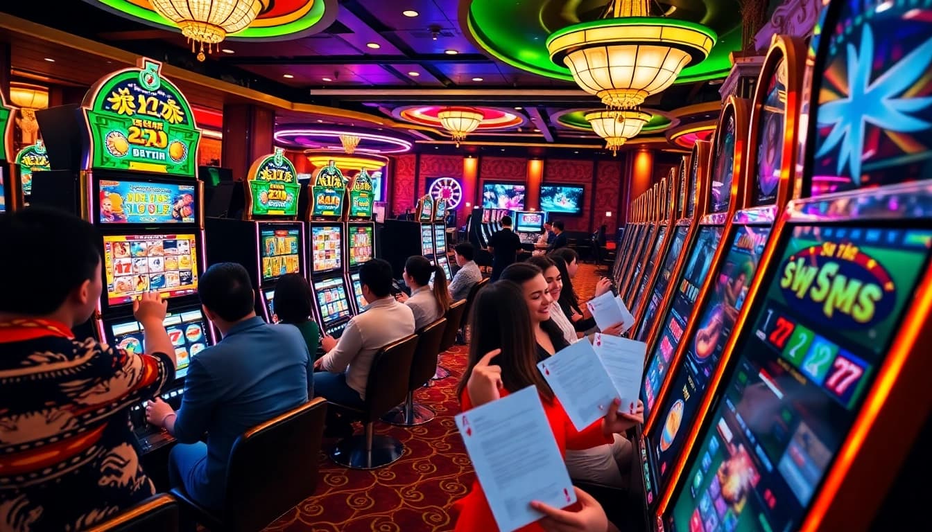 A thrilling scene of players engaging with slots at ktp jitu, showcasing vibrant winning moments.