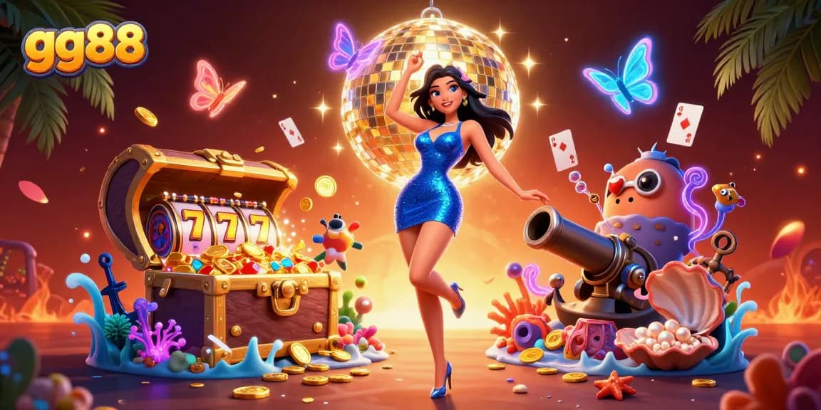 Experience thrilling gaming moments at gg88 with vibrant visuals of slot reels and golden poker chips!