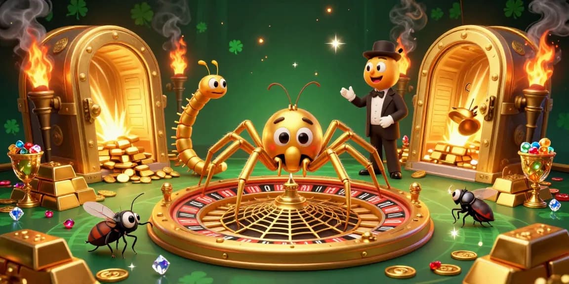 Engage with GG88's immersive gaming experience featuring a golden spider spinning luck on a roulette wheel.