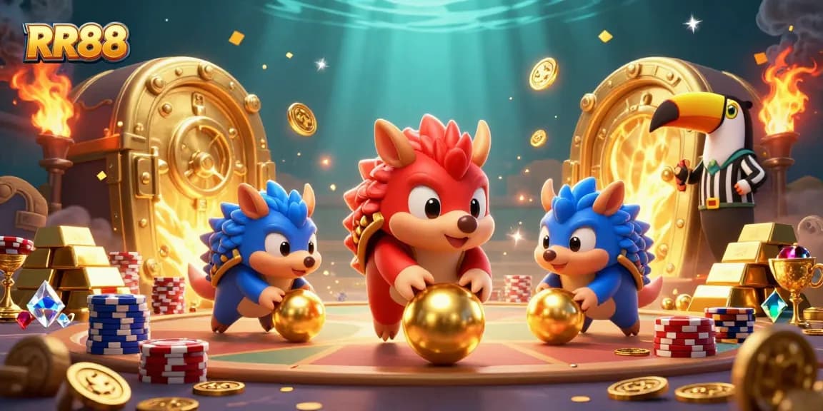 RR88 pangolins compete with poker chips in a vibrant casino atmosphere, showcasing thrilling action.