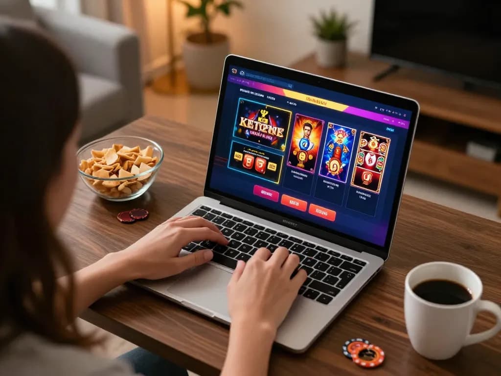 Engaging in online casino gaming at home with god55, showcasing poker strategies and a comfortable atmosphere.
