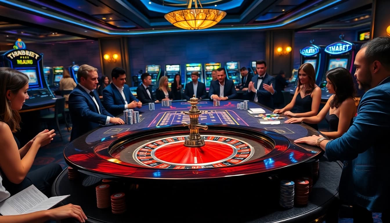Players enjoying a thrilling THABET gaming session at an upscale casino table.