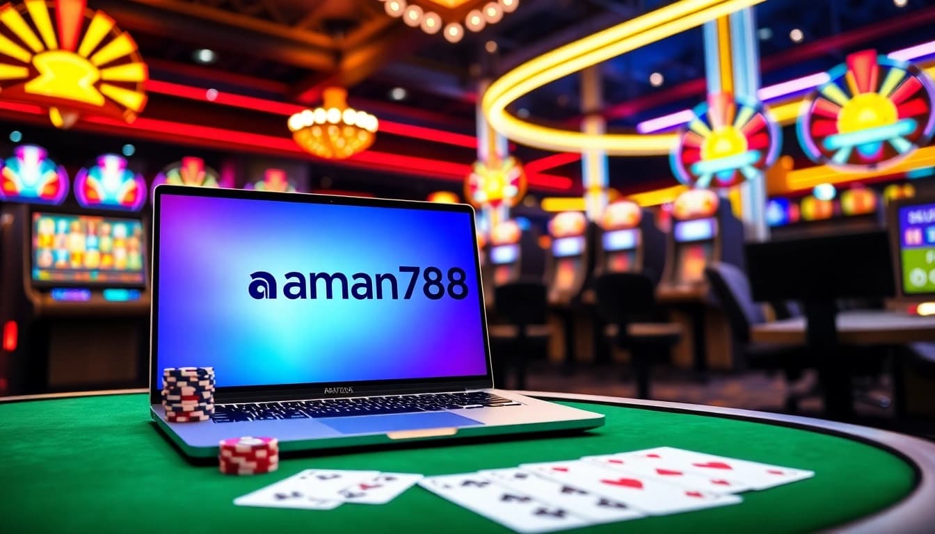 Perjudian di aman788 dengan mesin slot berwarna-warni dan chip poker