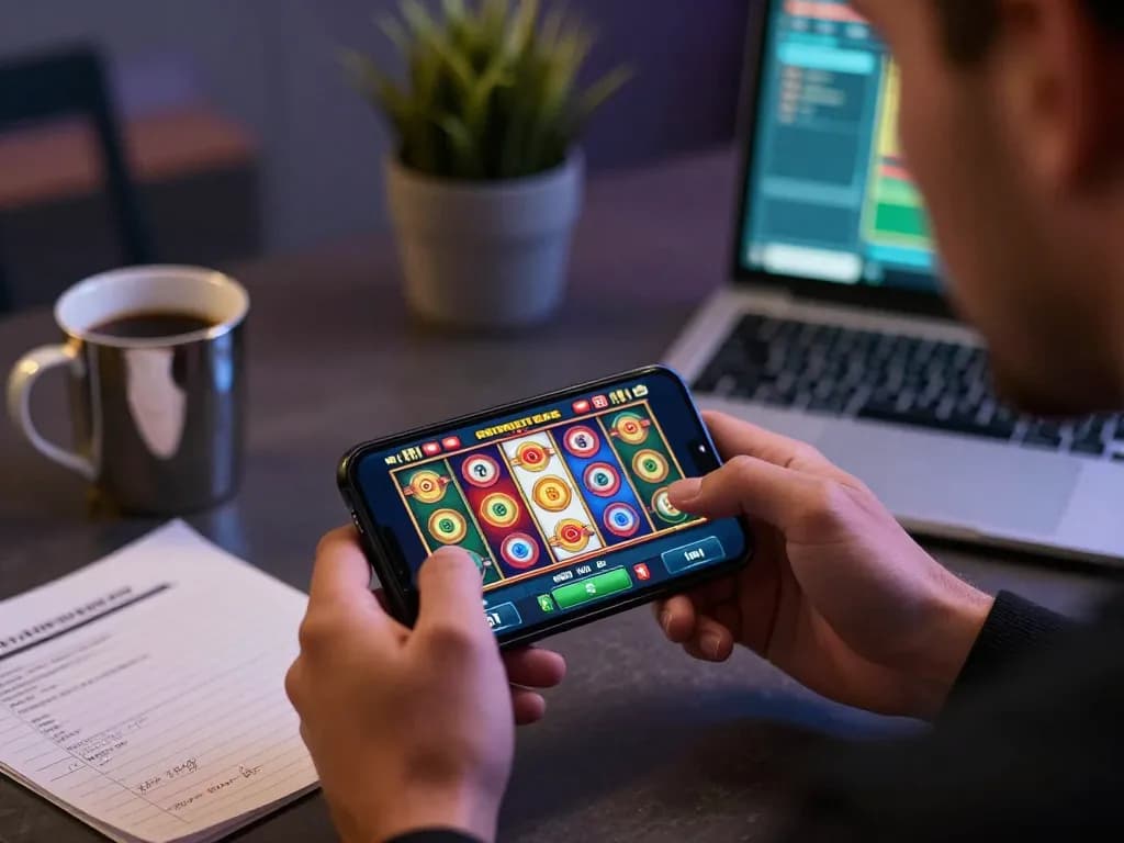 Player exploring exciting Sunwin mobile casino app features on smartphone at home