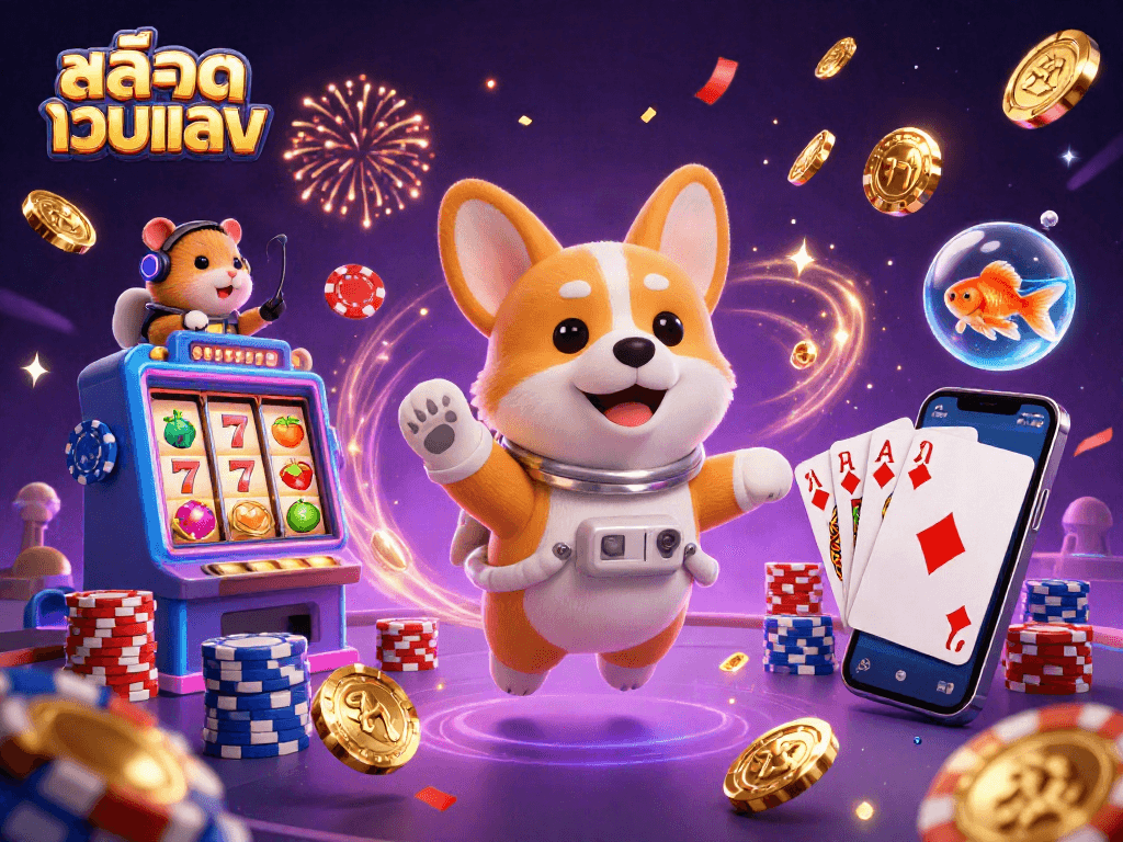Experience thrilling gameplay with สล็อตเว็บตรง as cartoon characters celebrate in a vibrant casino.
