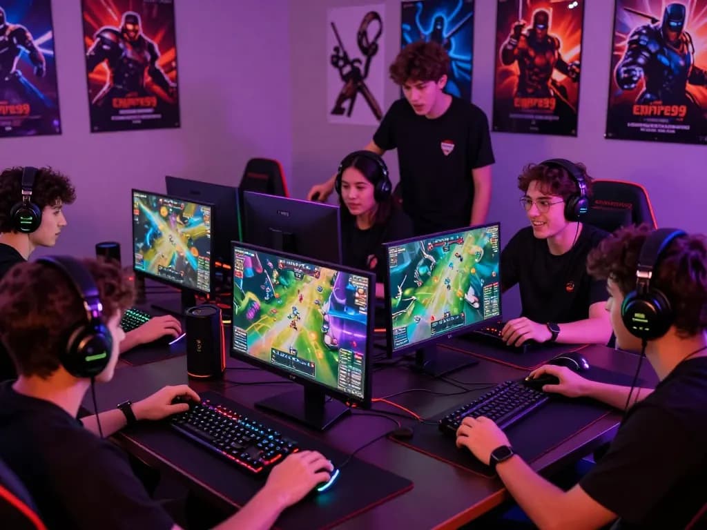 Players engaging in thrilling empire99 online gaming with vibrant graphics and gaming gear.