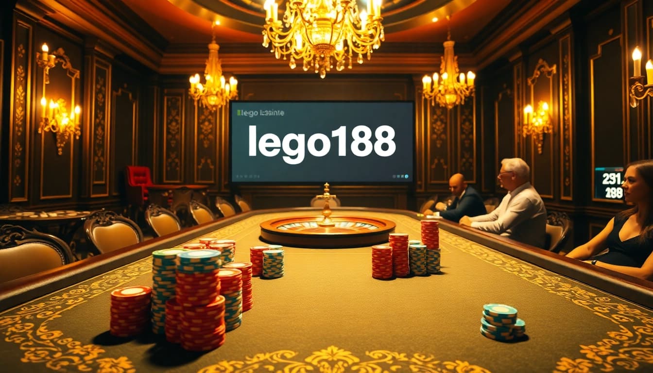 Players enjoying a thrilling poker game at a luxurious casino, showcasing excitement with lego138.