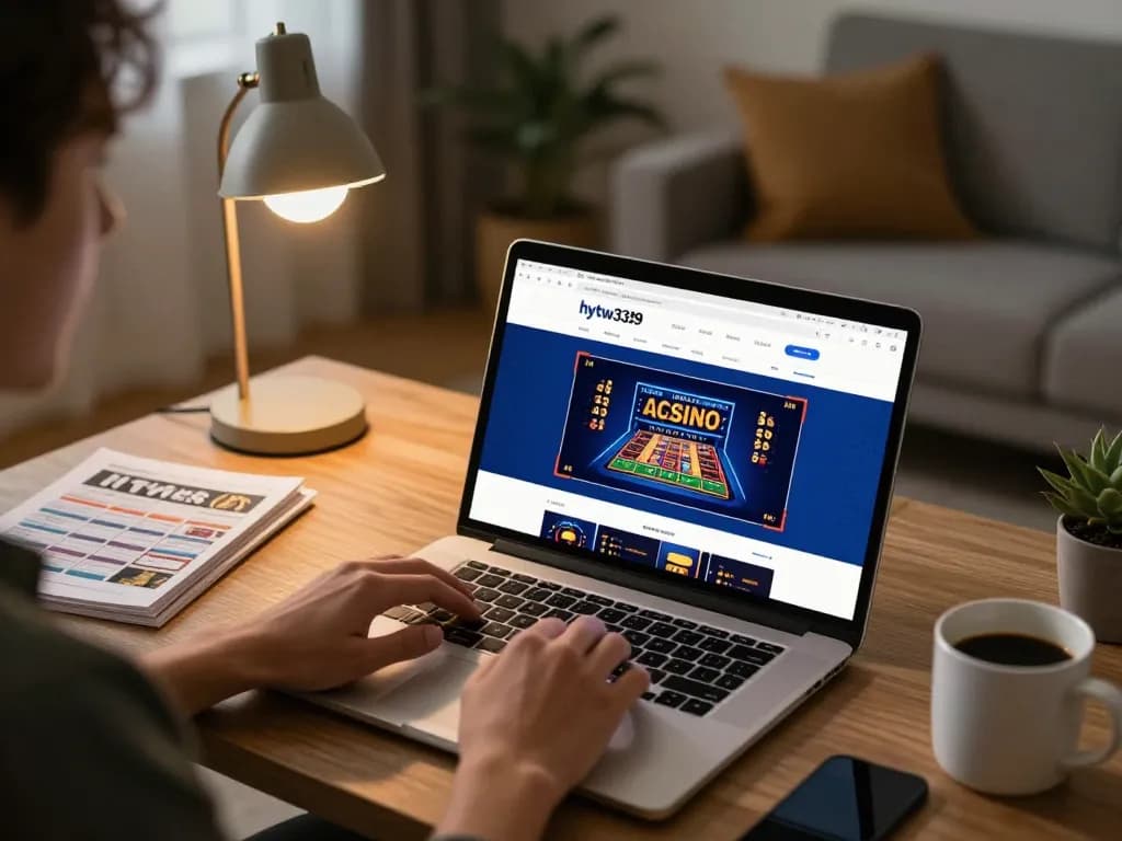 Placing bets with the hytw3339 online casino setup, displaying engaging gameplay on laptop.