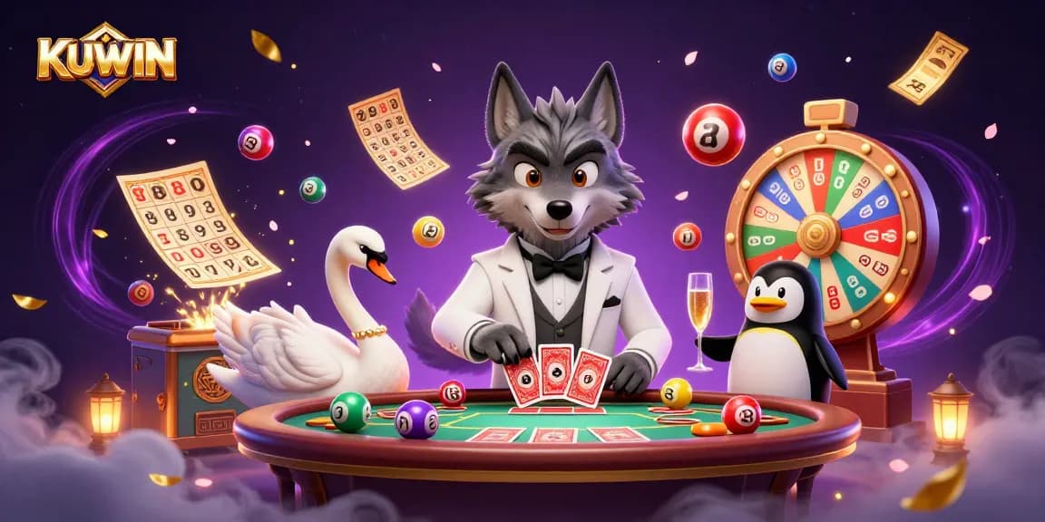 Engage with KUWIN's exciting casino atmosphere featuring lively characters at the baccarat table.