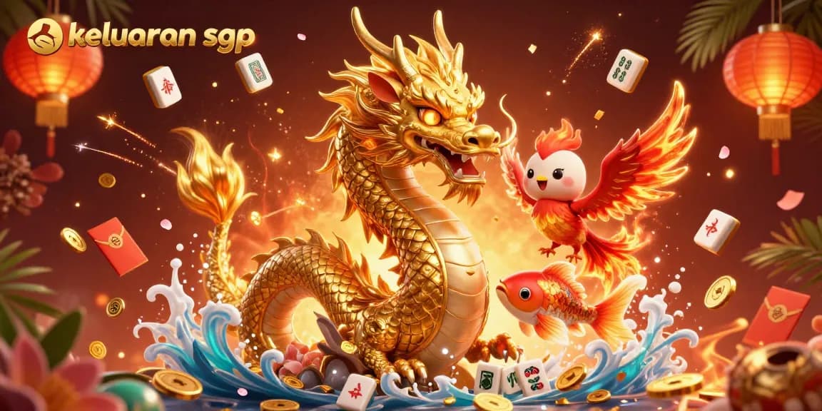 Relish the keluaran sgp scene with a golden dragon, red phoenix, and koi fish showering coins.