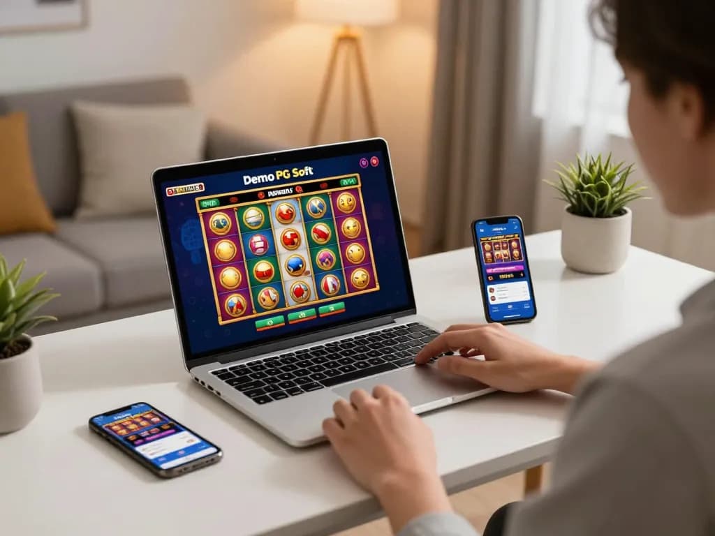 Suasana permainan online yang menarik menampilkan Demo Slot PG Soft Mirip Asli di layar laptop.