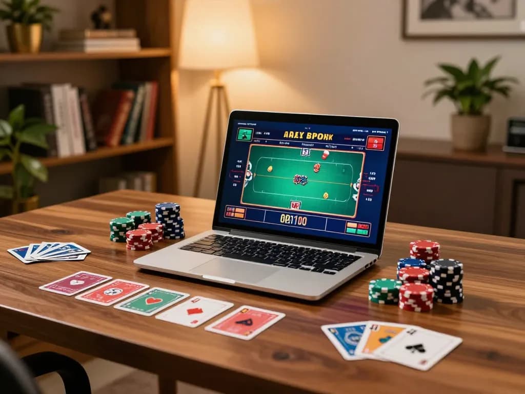 Engaging poker gameplay on vipwin's online platform, showcasing strategic betting and colorful chip arrangement.