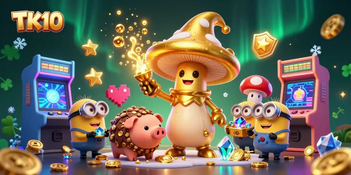 Experience thrilling gaming adventures with TK10, featuring colorful characters and dynamic casino visuals.