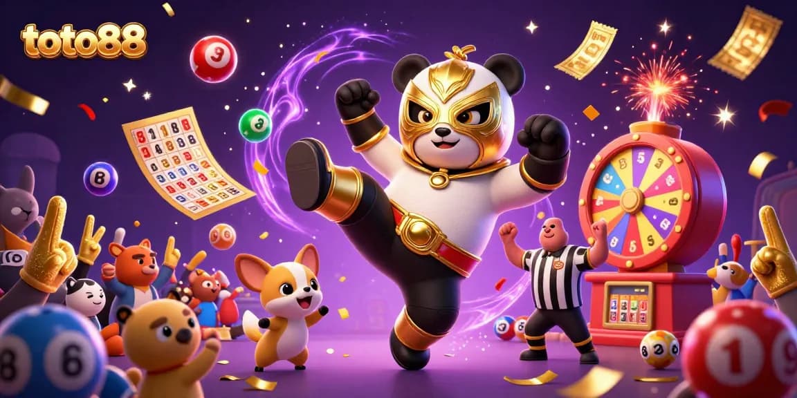 Engage with thrilling toto88 gameplay during a vibrant casino scene with animated wildlife and lottery elements.