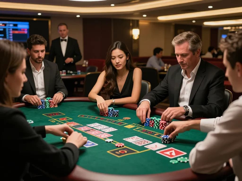 Exciting baccarat gameplay scene with players enjoying free credit baccarat at a modern casino table.