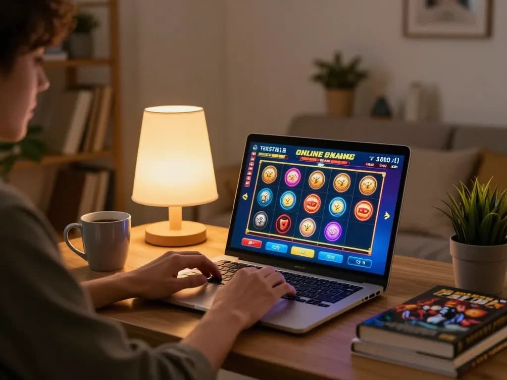 Player focusing on online casino gaming while ensuring Chính sách bảo mật compliance in a cozy setting.