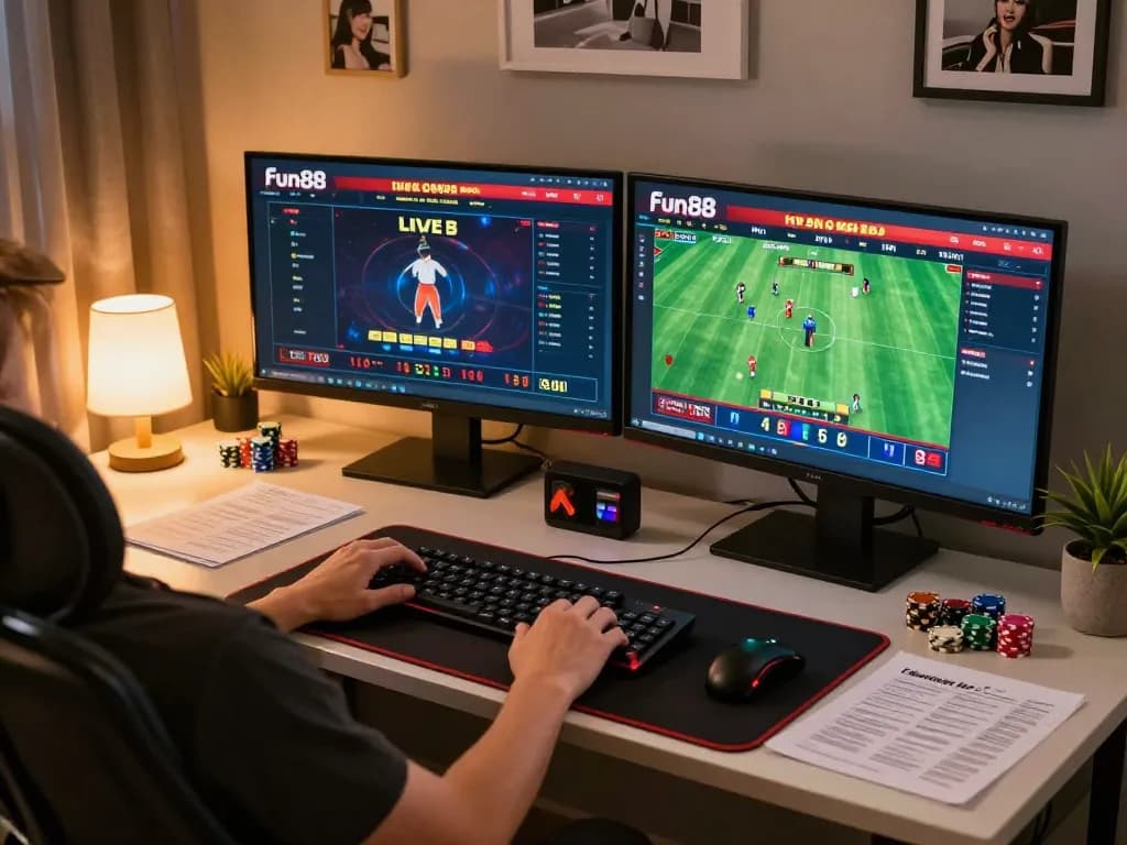 Dynamic online gaming scene showcasing Fun88's interface, balancing engaging gameplay and strategic focus.