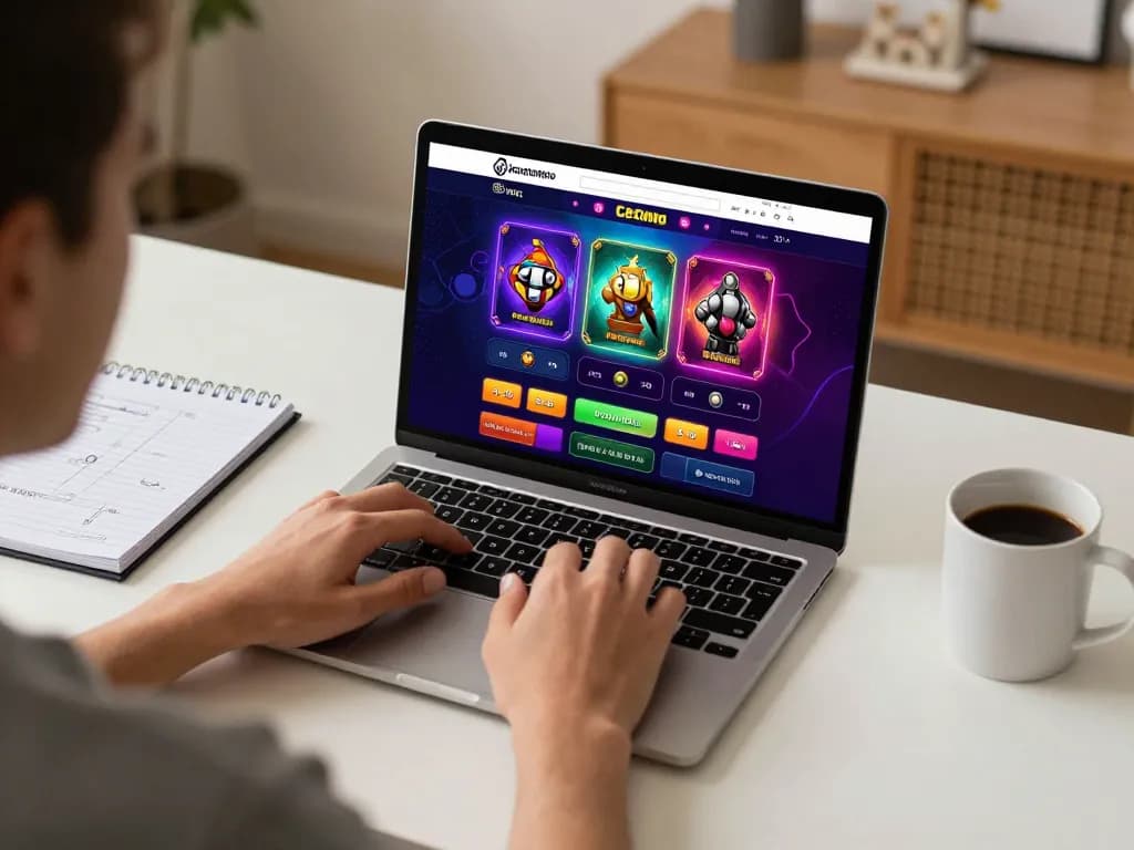 Engaged player using keratontoto online casino app on laptop in cozy home setup