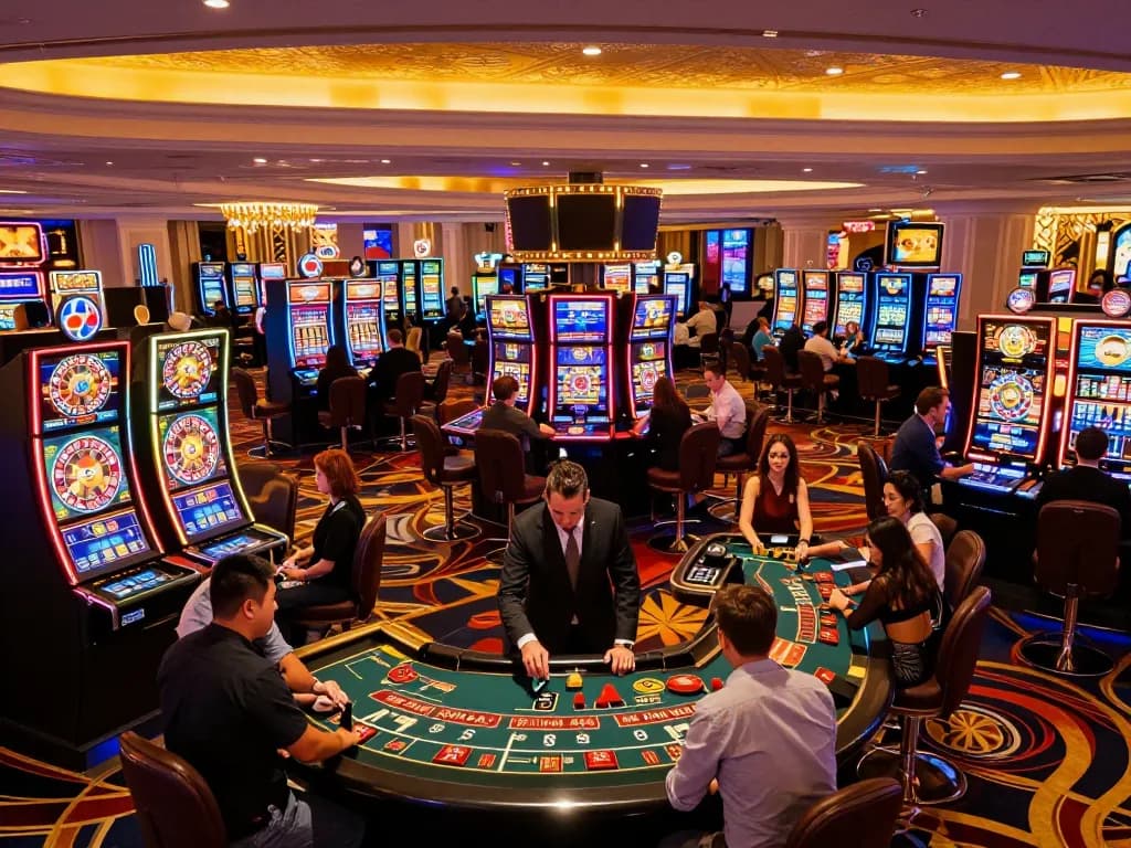 Experience thrilling gameplay at 789WIN casino, with vibrant gaming tables and bright slot machines.