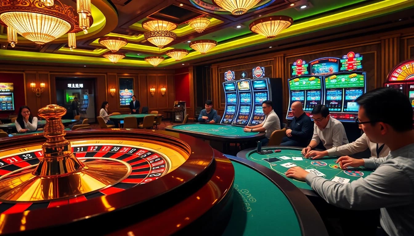 Experience the excitement of Pengeluaran Macau at a vibrant casino scene with roulette and poker.