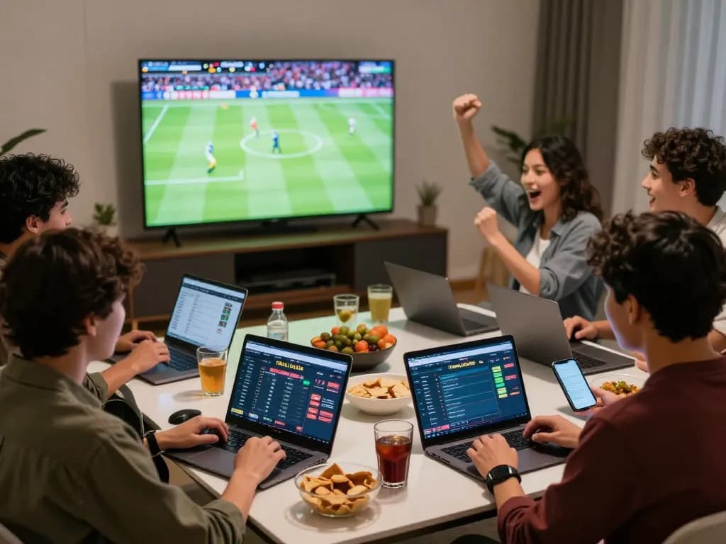 Sahabat menikmati pengalaman taruhan sbobet piala dunia bersama dengan laptop dan sorotan sepak bola langsung.