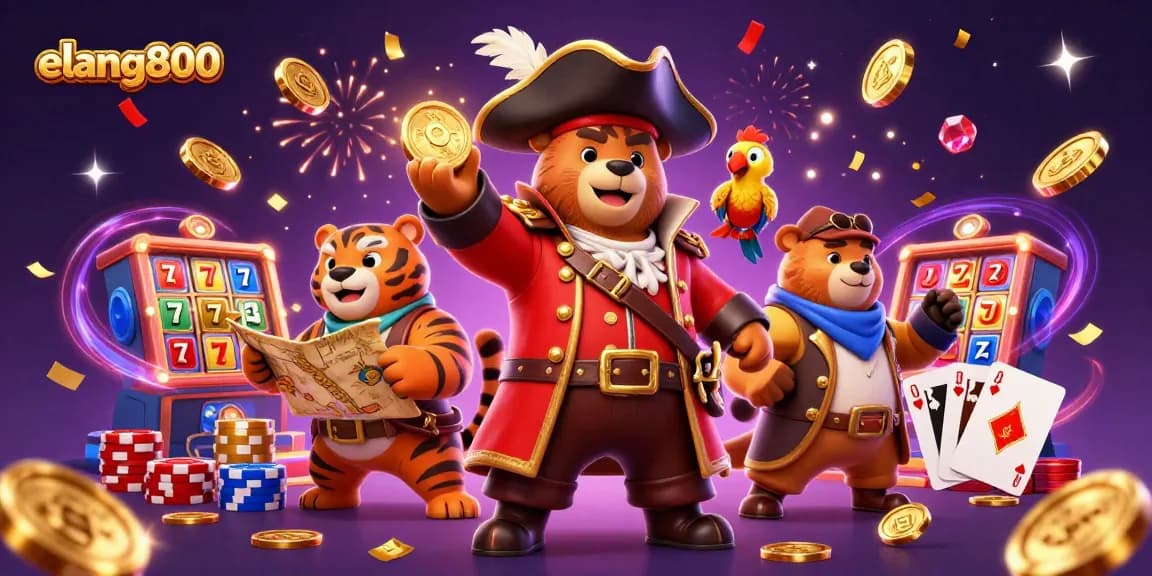 Experience thrilling wins with elang800 in this vibrant casino adventure illustration.