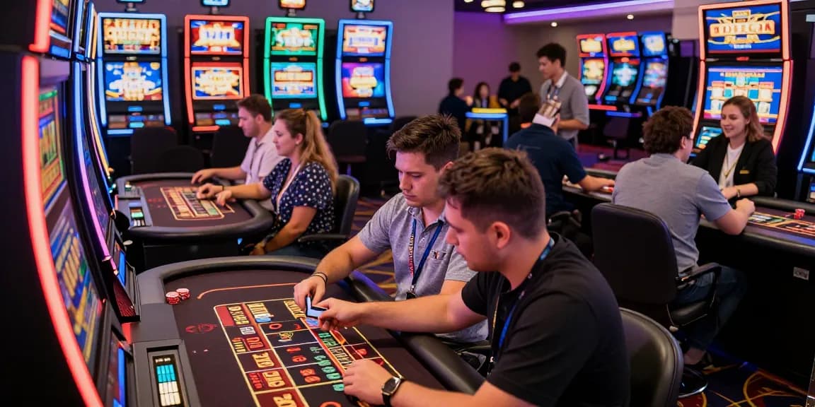 Players enjoying vibrant atmosphere at online casinos that accept credit cards, highlighting modern gaming experience.