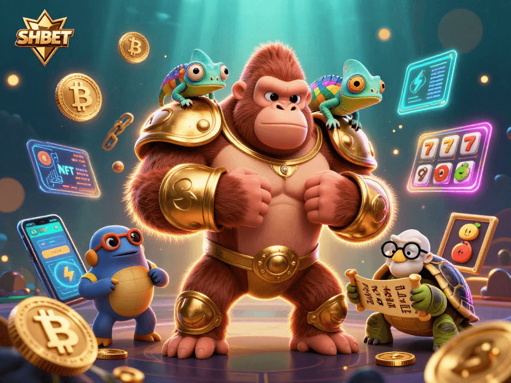 SHBET players engage in thrilling slots with a dynamic 3D scene of action-packed characters.