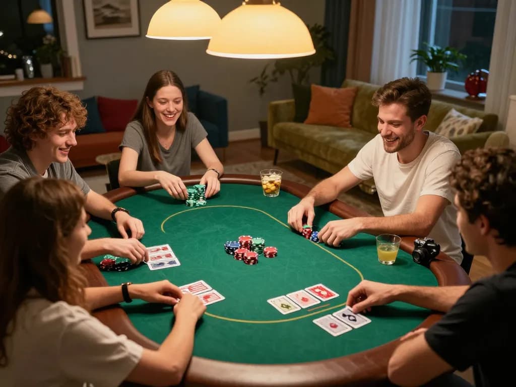 Players enjoying a thrilling poker night at home, showcasing the engaging experience at nhà cái nk88.