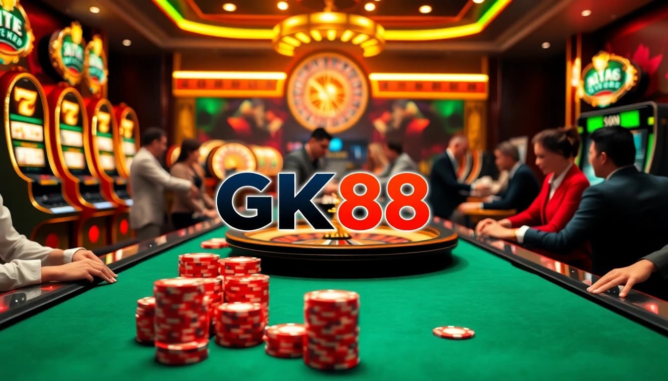 Exciting gaming experience at GK88 online casino with luxury tables and poker chips.