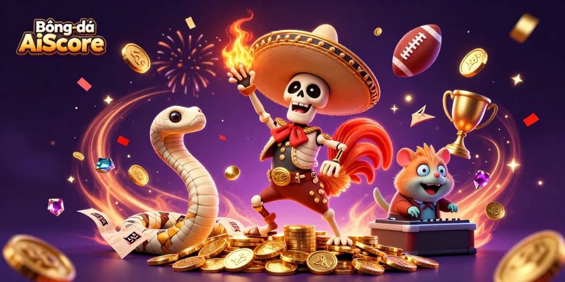 Experience BóngđáAiScore with dynamic betting action, featuring animated casino fun and sports elements.