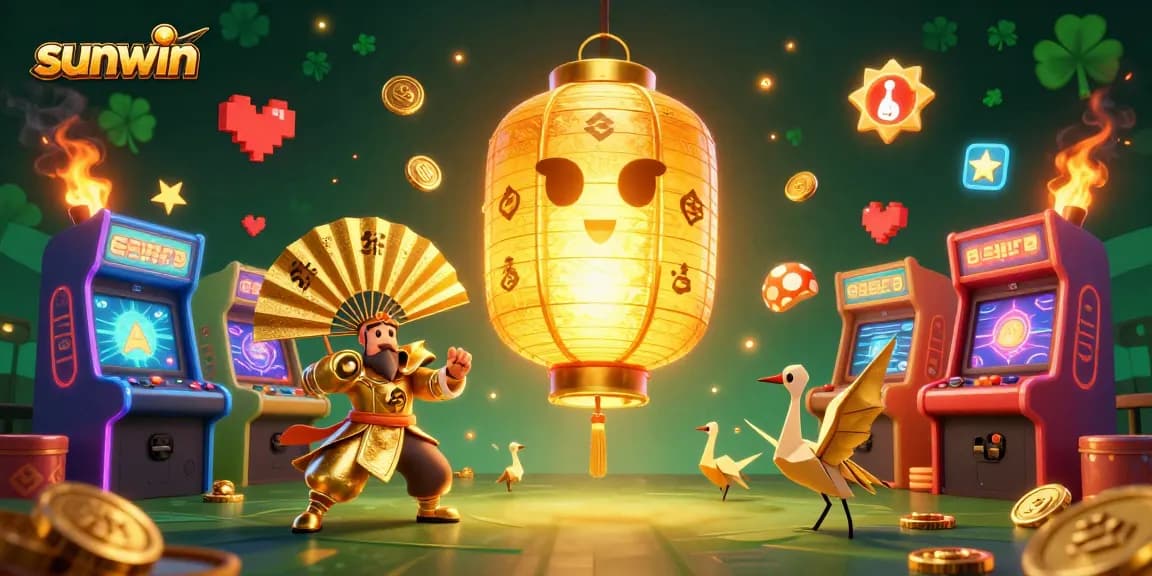 Experience thrilling fun with sunwin's dynamic gaming scene featuring arcade elements and lucky symbols.