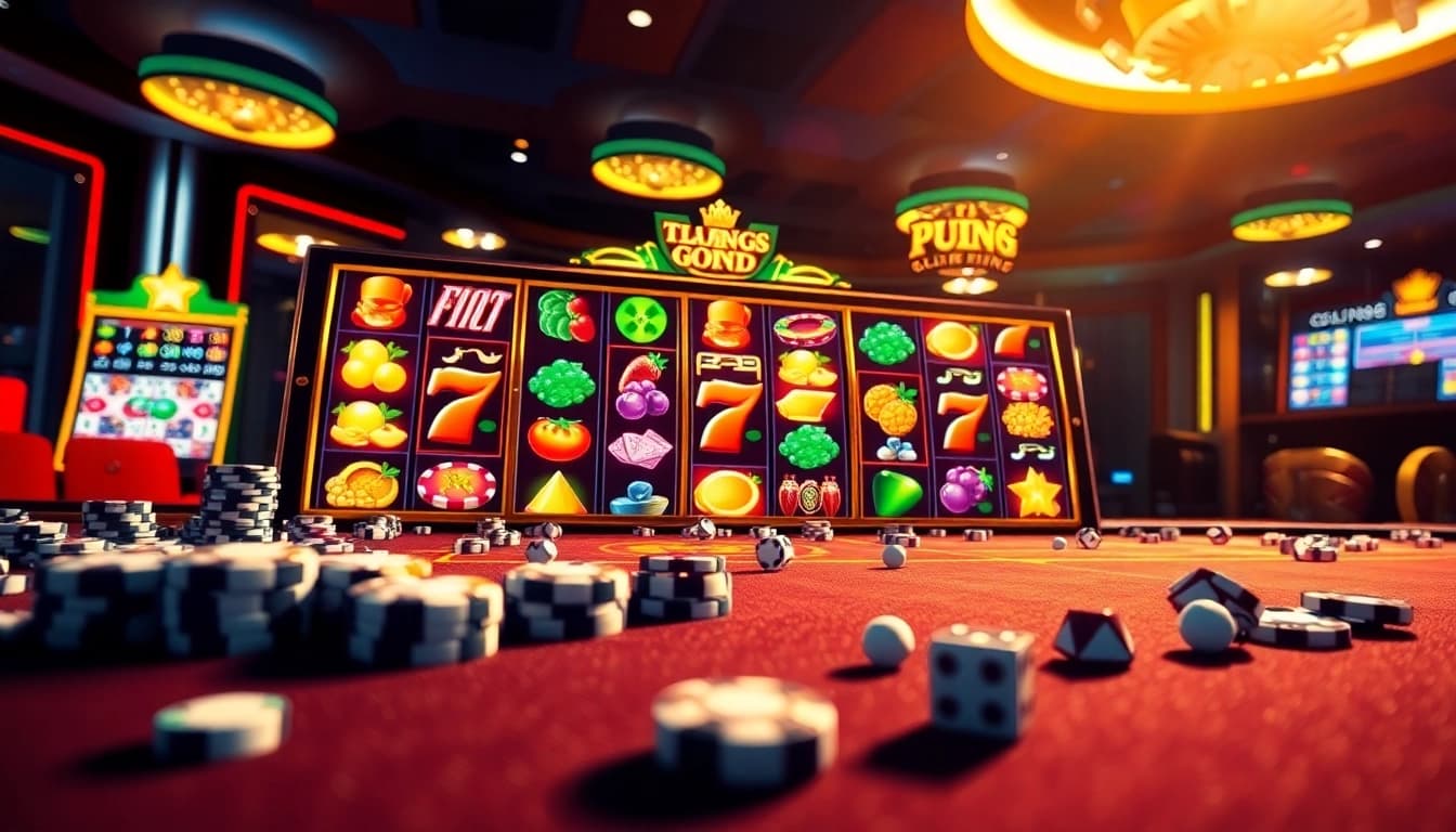 Engage with OLYMPUS88’s thrilling online slots, showcasing vibrant reels and dynamic casino elements.